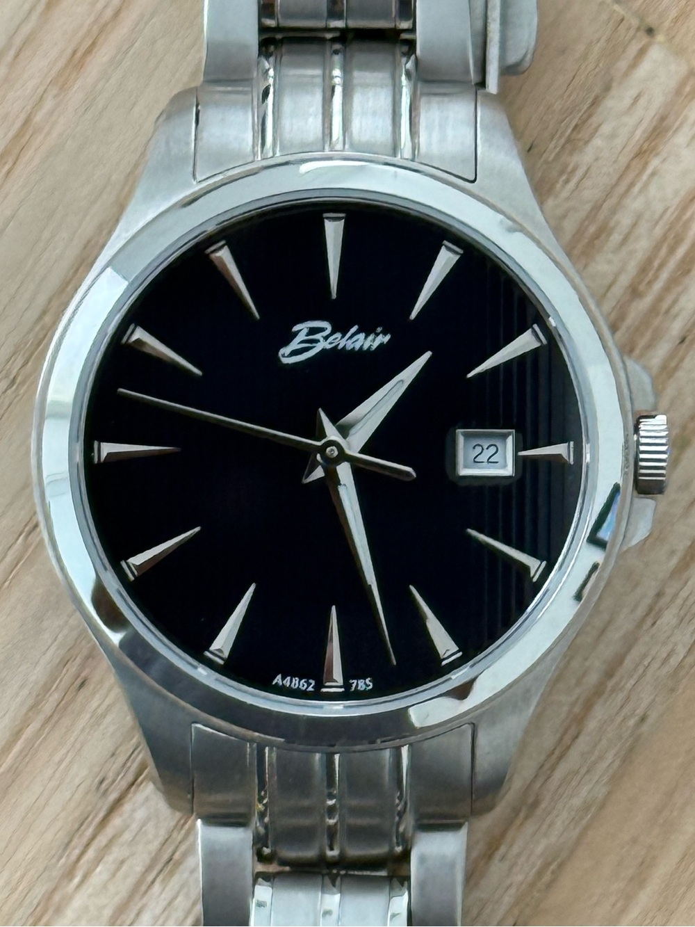 Belair Luxury Designer Watch Stainless Dial Case Black Dial Date Window NWT